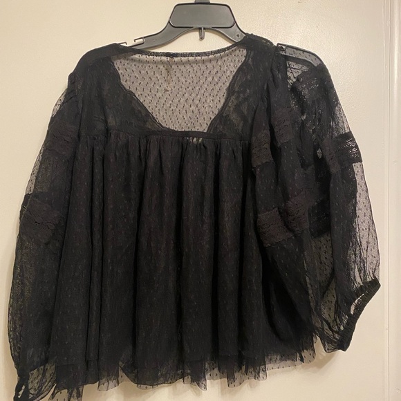 NWOT Free People True Candy Top Sheer Black Embroidered Lace Boho Size XS - Picture 4 of 6